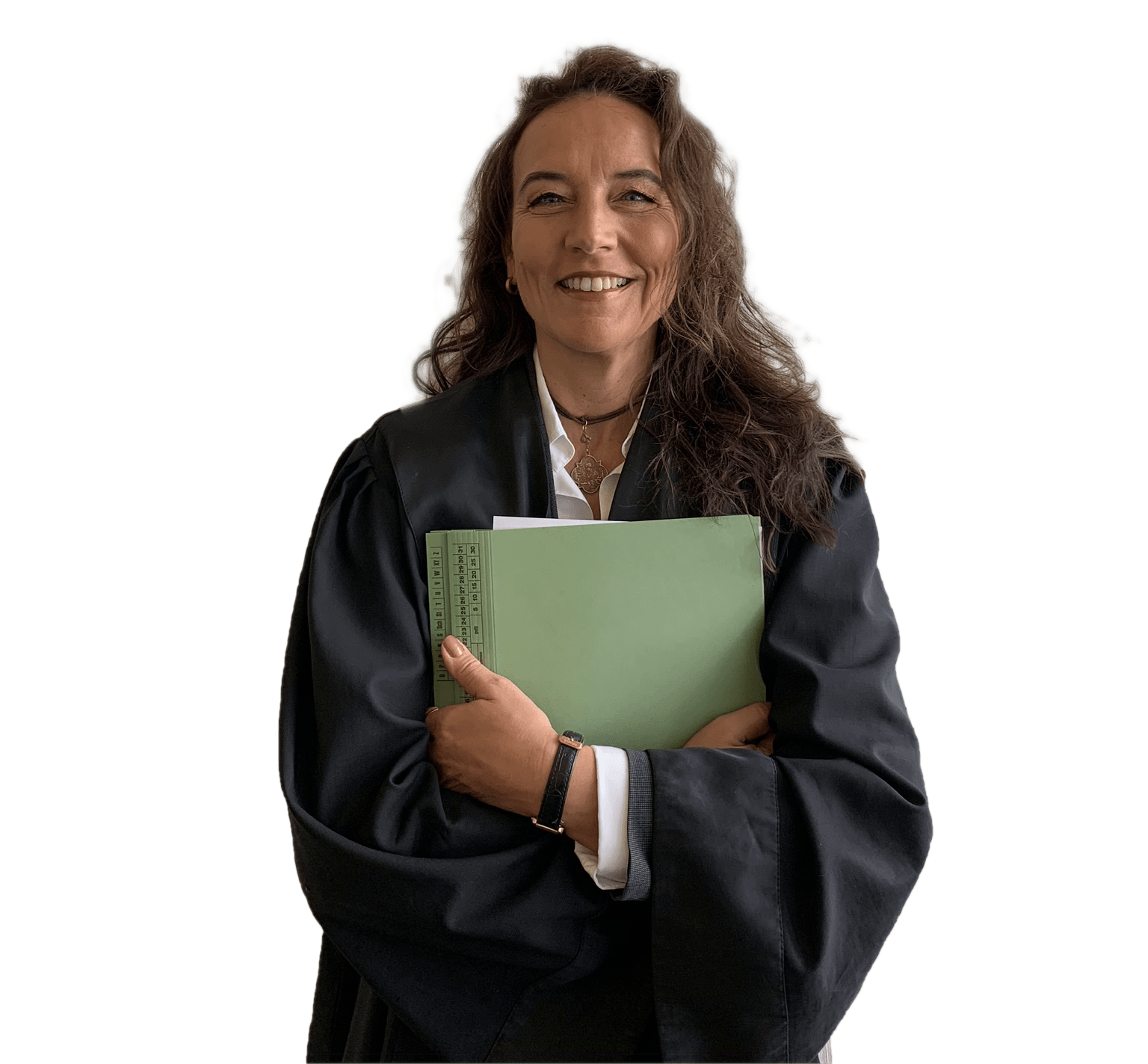 Ariane von der Heyden-Karas mit Unterlagen